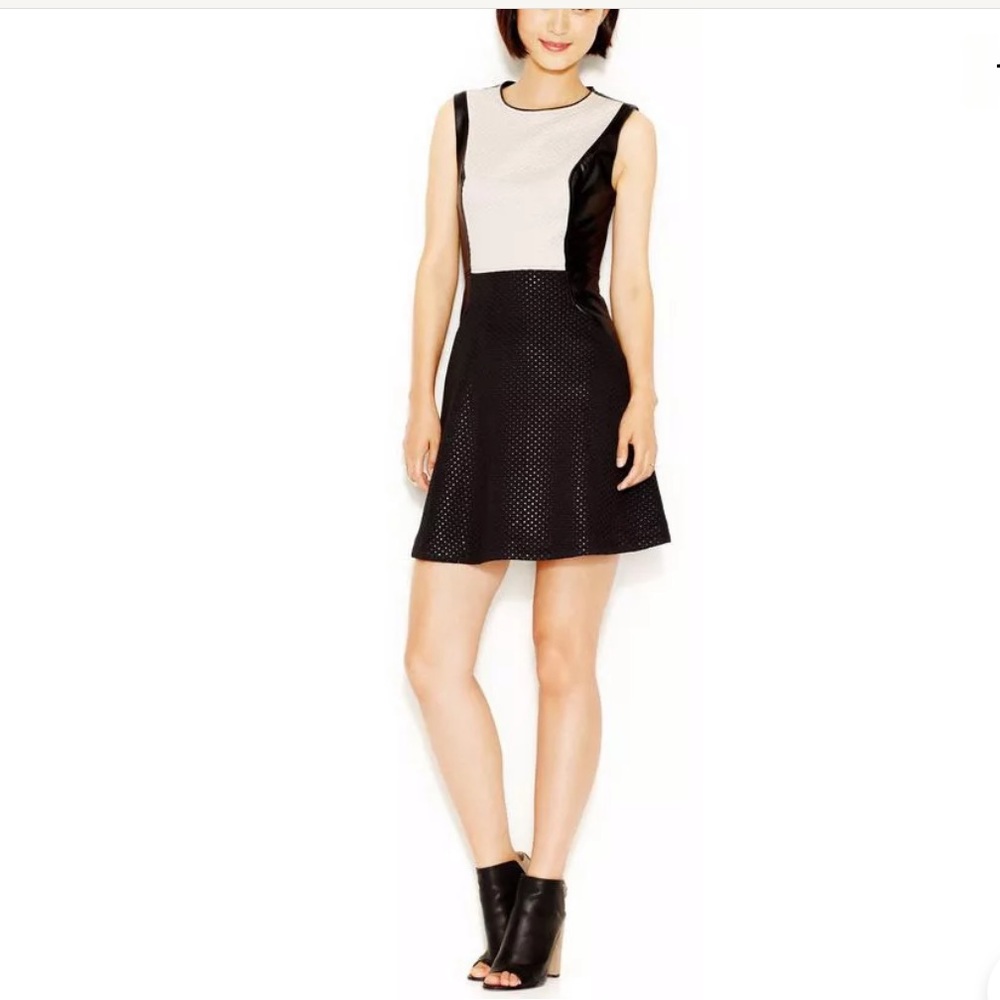 Rachel Roy textured faux leather trim scuba dress